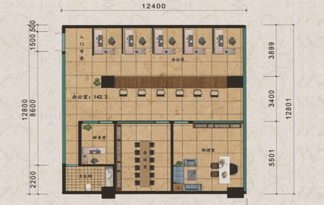 10-15层办公室E户型 - 3室1厅1卫 -  (建筑面积) 204.18㎡