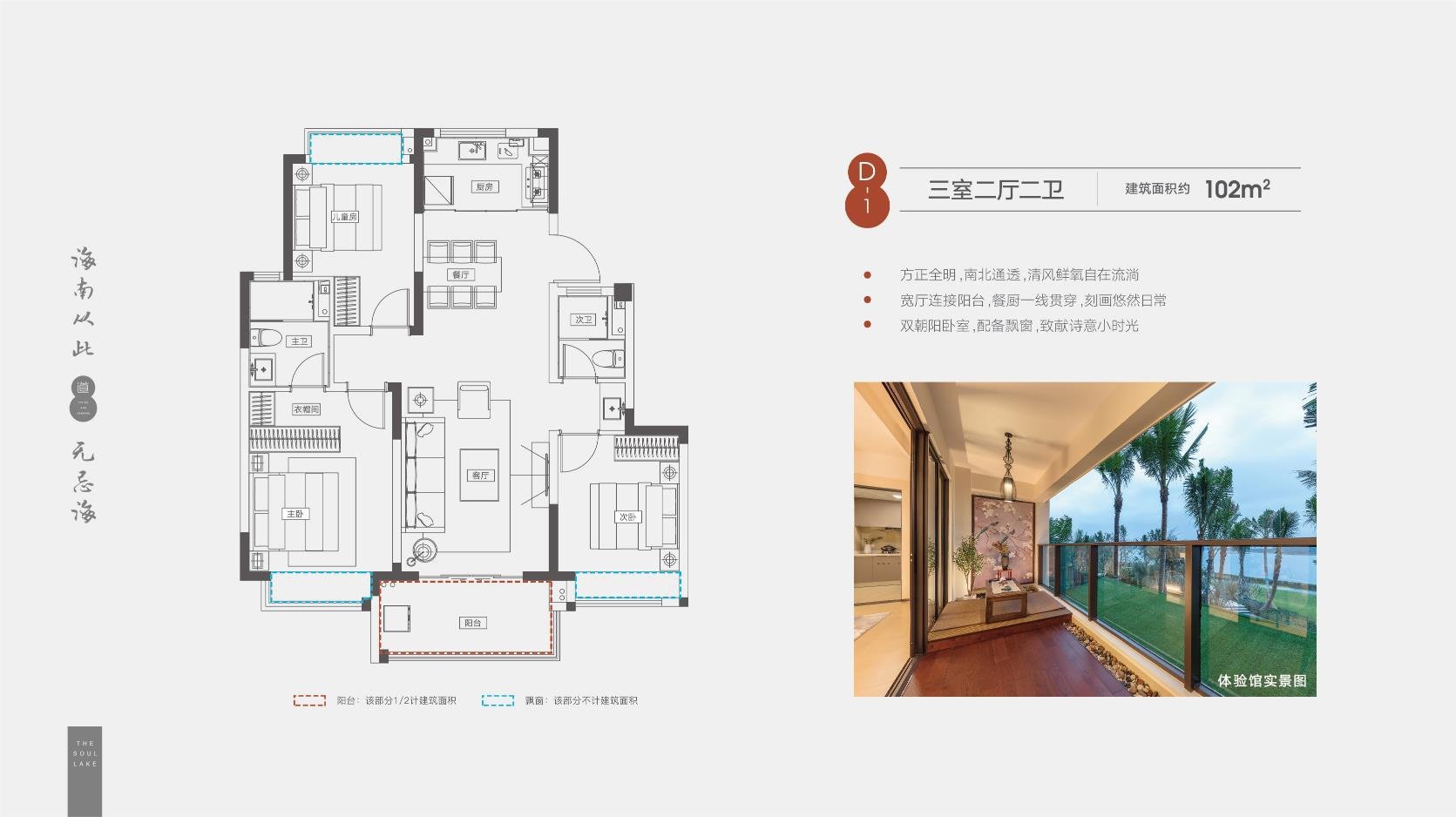D-1户型 - 3室2厅2卫 -  (建筑面积) 102㎡